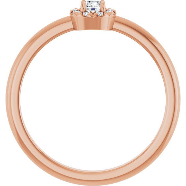 14K Gold Emerald Natural White Sapphire Halo-Style Ring - Rose Gold - view 7