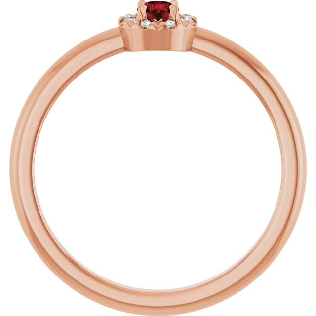 14K Gold Emerald Natural Mozambique Garnet Halo-Style Ring - Rose Gold - view 7
