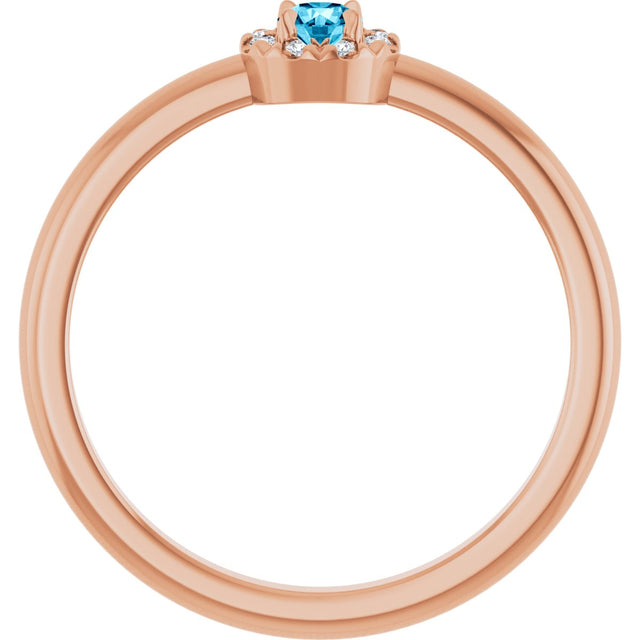 14K Gold Emerald Natural Aquamarine Halo-Style Ring - Rose Gold - view 7