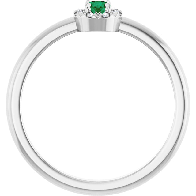 14K Gold Emerald Natural Emerald Halo-Style Ring - White Gold - view 7