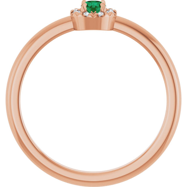 14K Gold Emerald Natural Emerald Halo-Style Ring - Rose Gold - view 7