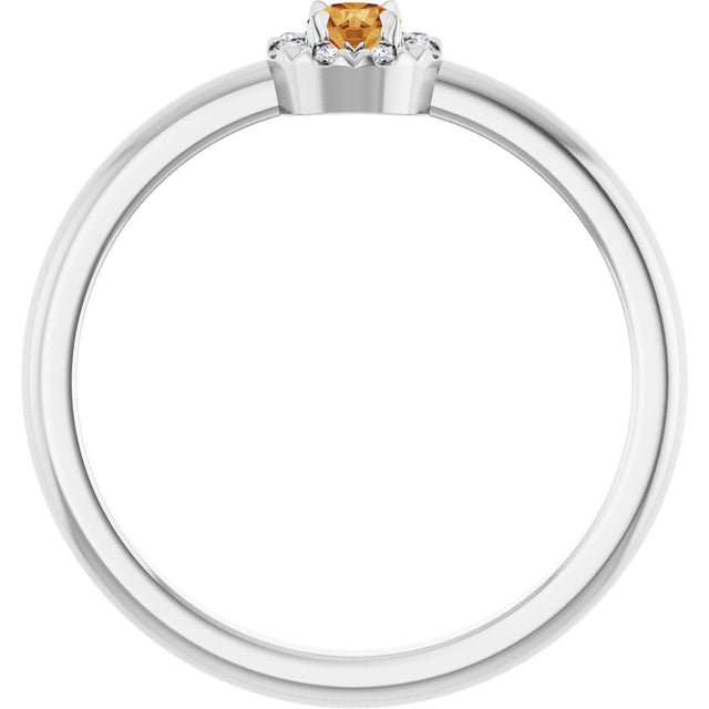 14K Gold Emerald Natural Citrine Halo-Style Ring - White Gold - view 7