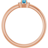 14K Gold Emerald Natural Blue Zircon Halo-Style Ring - Rose Gold - view 7