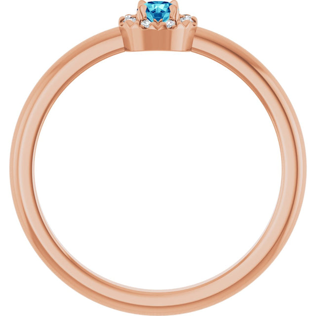 14K Gold Emerald Natural Blue Zircon Halo-Style Ring - Rose Gold - view 7