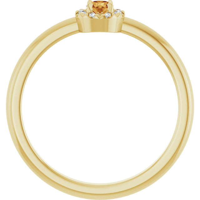 14K Gold Emerald Natural Citrine Halo-Style Ring - Yellow Gold - view 7
