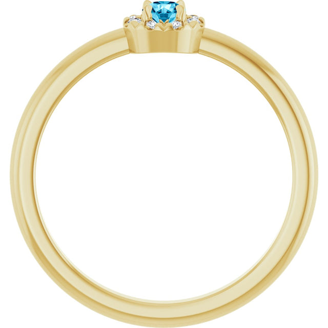 14K Gold Emerald Natural Aquamarine Halo-Style Ring - Yellow Gold - view 7