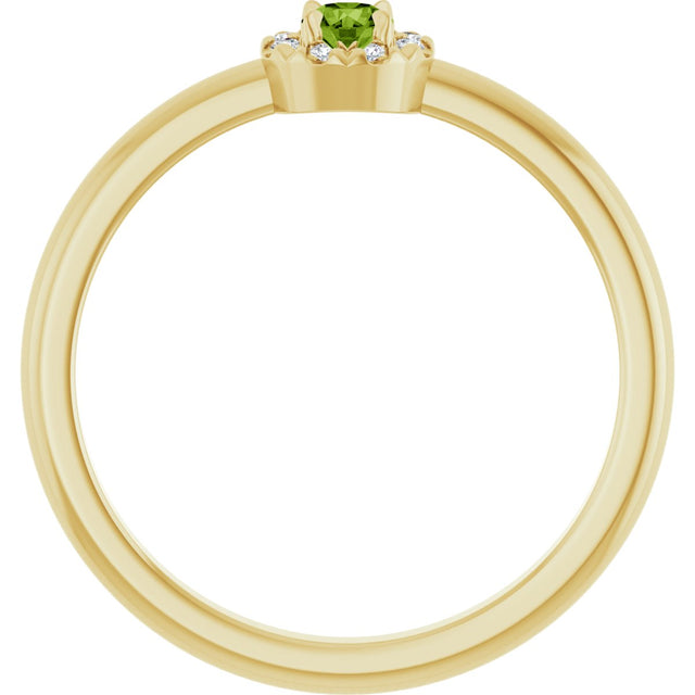 14K Gold Emerald Natural Peridot Halo-Style Ring - Yellow Gold - view 7