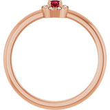 14K Gold Emerald Lab-Grown Ruby Halo-Style Ring - Rose Gold - view 7