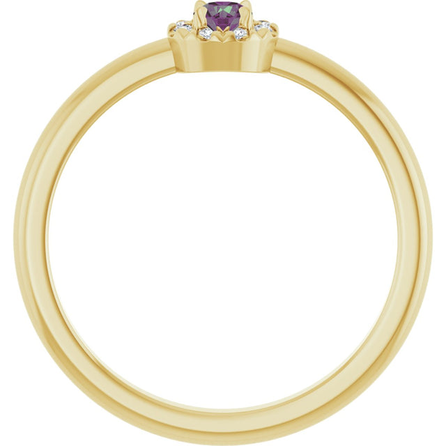 14K Gold Emerald Lab-Grown Alexandrite Halo-Style Ring - Yellow Gold - view 7
