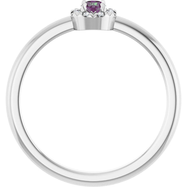 Platinum Emerald Lab-Grown Alexandrite Halo-Style Ring - view 7