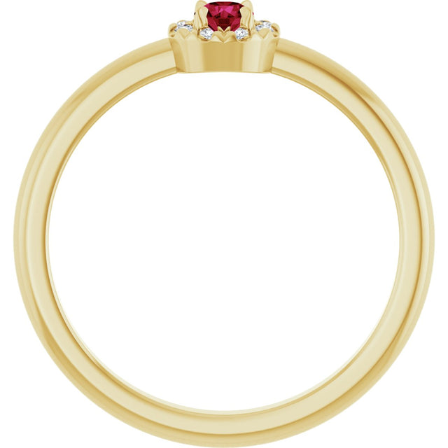 14K Gold Emerald Natural Ruby Halo-Style Ring - Yellow Gold - view 7