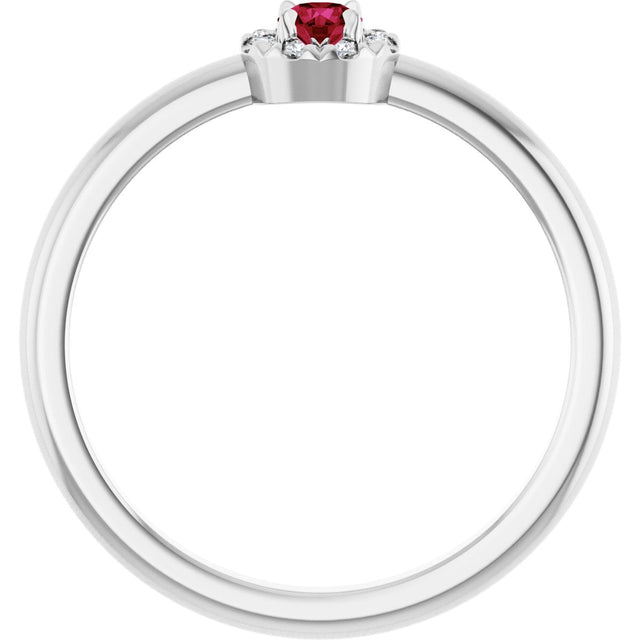 14K Gold Emerald Natural Ruby Halo-Style Ring - White Gold - view 7