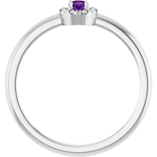 14K Gold Emerald Natural Amethyst Halo-Style Ring - White Gold - view 7