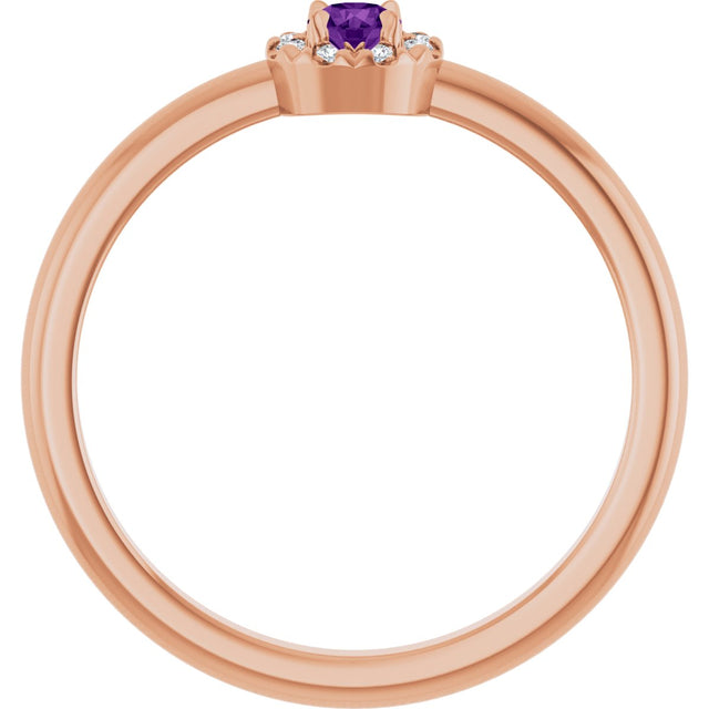 14K Gold Emerald Natural Amethyst Halo-Style Ring - Rose Gold - view 7