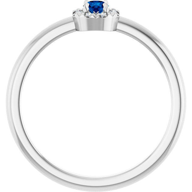 14K Gold Emerald Natural Blue Sapphire Halo-Style Ring - White Gold - view 7