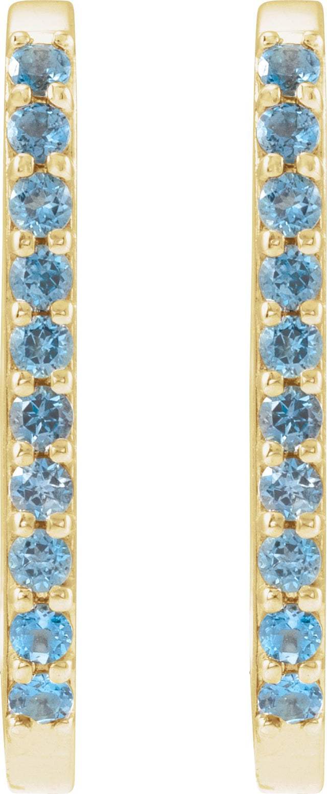 14K Gold Round Natural London Blue Topaz Accented Elongated Hoop Earrings – 20x13.39mm – 1.5mm Stones - Yellow Gold - view 4