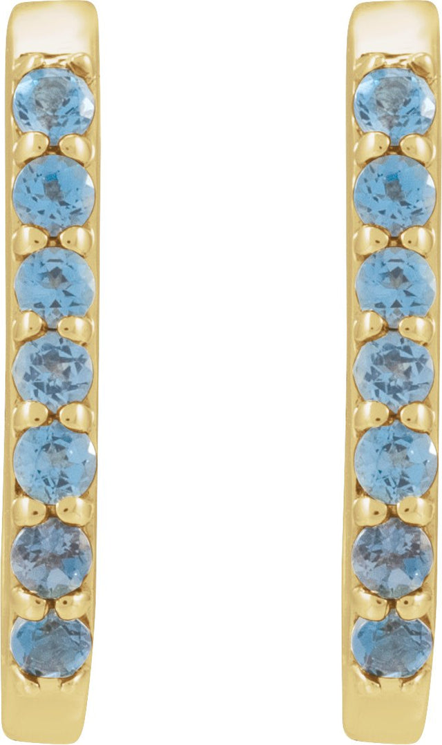 14K Gold Round Natural London Blue Topaz Accented Elongated Hoop Earrings - Yellow Gold - view 4