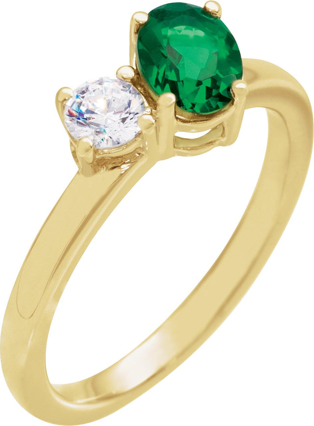 14K Gold Oval Lab-Grown Emerald & Lab-Grown Diamond Accented Ring - Yellow Gold