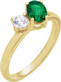 14K Gold Oval Lab-Grown Emerald & Lab-Grown Diamond Accented Ring - Yellow Gold