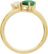 14K Gold Oval Lab-Grown Emerald & Lab-Grown Diamond Accented Ring - Yellow Gold - view 2