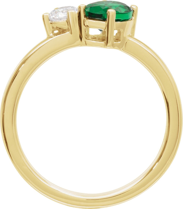14K Gold Oval Lab-Grown Emerald & Lab-Grown Diamond Accented Ring - Yellow Gold - view 2
