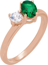 14K Gold Oval Lab-Grown Emerald & Lab-Grown Diamond Accented Ring - Rose Gold