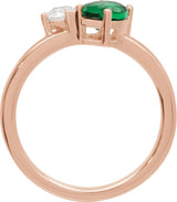 14K Gold Oval Lab-Grown Emerald & Lab-Grown Diamond Accented Ring - Rose Gold - view 2