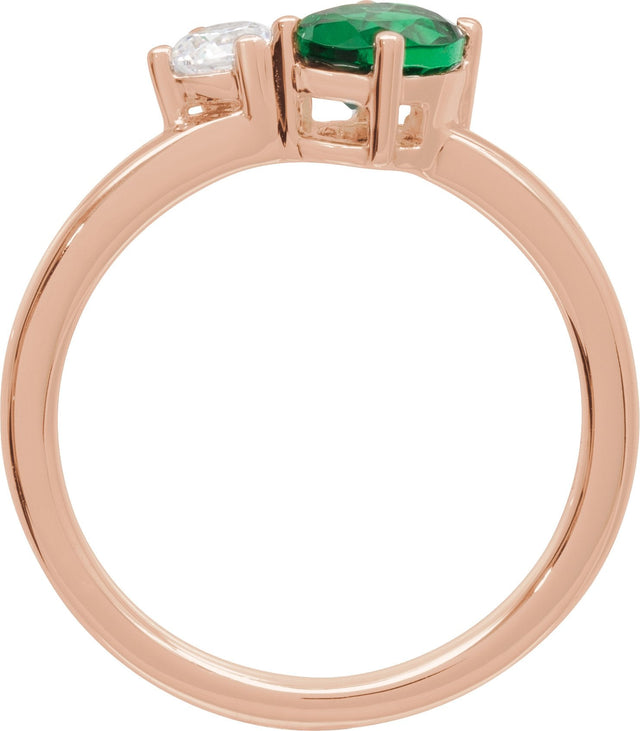 14K Gold Oval Lab-Grown Emerald & Lab-Grown Diamond Accented Ring - Rose Gold - view 2