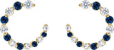 14K Gold Round Natural Blue Sapphire & Natural Diamond Accented Front-Back Hoop Earrings - Yellow Gold - view 2