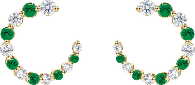 14K Gold Round Natural Tsavorite Garnet & Natural Diamond Accented Front-Back Hoop Earrings - Yellow Gold - view 2