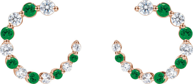 14K Gold Round Natural Tsavorite Garnet & Natural Diamond Accented Front-Back Hoop Earrings - Rose Gold - view 2