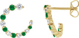 14K Gold Round Natural Tsavorite Garnet & Natural Diamond Accented Front-Back Hoop Earrings - Yellow Gold
