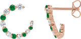14K Gold Round Natural Tsavorite Garnet & Natural Diamond Accented Front-Back Hoop Earrings - Rose Gold