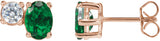 14K Gold Oval Lab-Grown Emerald & Lab-Grown Diamond Accented Stud Earrings - Rose Gold