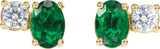 14K Gold Oval Lab-Grown Emerald & Lab-Grown Diamond Accented Stud Earrings - Yellow Gold - view 2