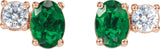 14K Gold Oval Lab-Grown Emerald & Lab-Grown Diamond Accented Stud Earrings - Rose Gold - view 2