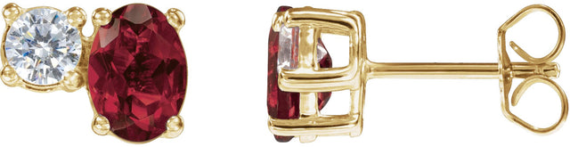 14K Gold Oval Lab-Grown Ruby & Lab-Grown Diamond Accented Stud Earrings - Yellow Gold
