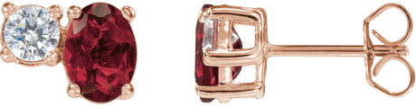 14K Gold Oval Lab-Grown Ruby & Lab-Grown Diamond Accented Stud Earrings - Rose Gold