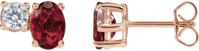 14K Gold Oval Lab-Grown Ruby & Lab-Grown Diamond Accented Stud Earrings - Rose Gold