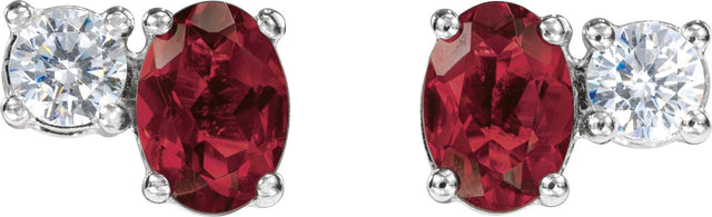 14K Gold Oval Lab-Grown Ruby & Lab-Grown Diamond Accented Stud Earrings - White Gold - view 2