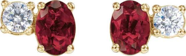 14K Gold Oval Lab-Grown Ruby & Lab-Grown Diamond Accented Stud Earrings - Yellow Gold - view 2