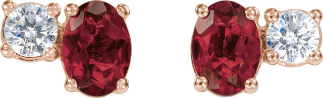 14K Gold Oval Lab-Grown Ruby & Lab-Grown Diamond Accented Stud Earrings - Rose Gold - view 2