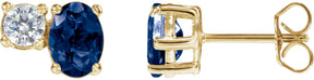 14K Gold Oval Lab-Grown Blue Sapphire & Lab-Grown Diamond Accented Stud Earrings - Yellow Gold