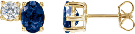 14K Gold Oval Lab-Grown Blue Sapphire & Lab-Grown Diamond Accented Stud Earrings - Yellow Gold