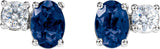 14K Gold Oval Lab-Grown Blue Sapphire & Lab-Grown Diamond Accented Stud Earrings - White Gold - view 2