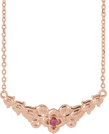 14K Gold Round Natural Pink Tourmaline Floral Necklace - Rose Gold