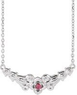 Platinum Round Natural Pink Tourmaline Floral Necklace