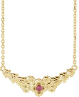 14K Gold Round Natural Pink Tourmaline Floral Necklace - Yellow Gold