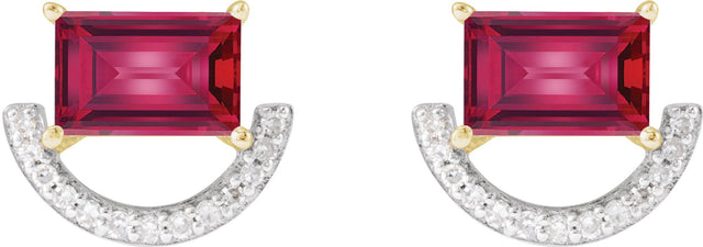 14K Gold Straight Baguette Ruby & Natural Diamond Accented Earrings - view 2