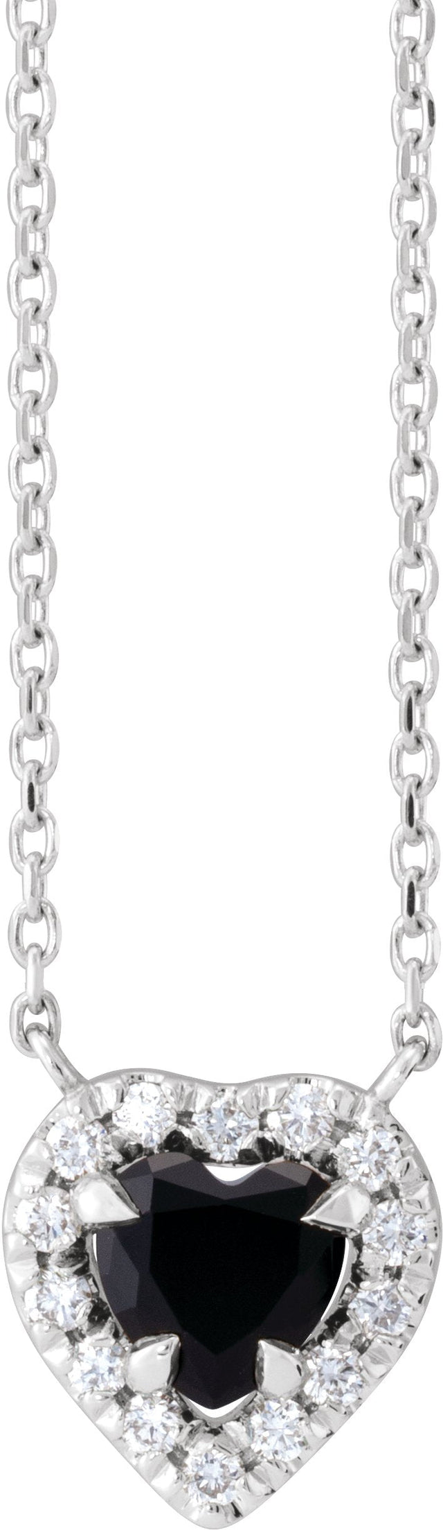 Platinum Heart Natural Onyx & Natural Diamond French-Set Solitaire Necklace